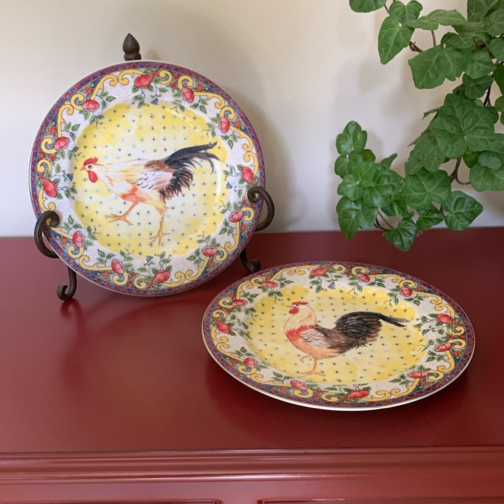 Bundle of Two Petite Provence Rooster Plates